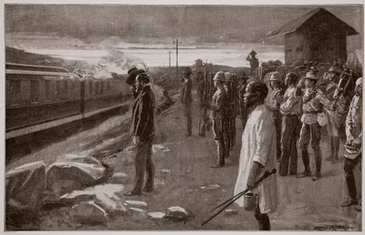 The Train Conveying the Remains of Mr. Rhodes Saluted by the Blockhouse Guards on its Way to the Matopos Hills by Ernest Prater